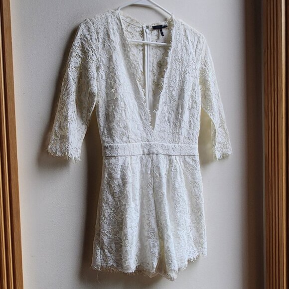 bobi Black Cream Lace Deep V-Neck Romper Set Size XS - Picture 4 of 16